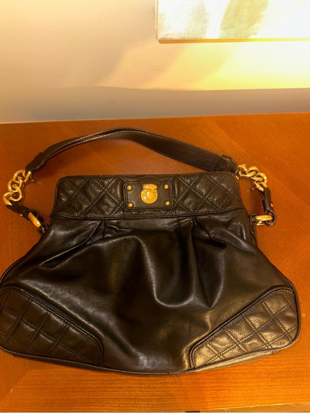 Marc Jacobs vintage Black Leather Shoulder Bag with Gold Hardware